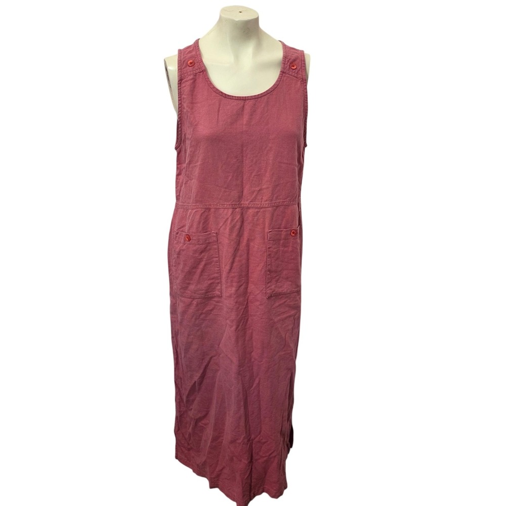 Vintage Erika & Co Dress S Pink Linen Cotton Maxi Jumper Pockets Lagenlook 90s